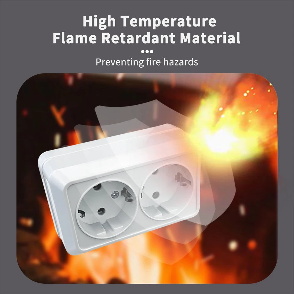 WESA Weiße Wandoberfläche, 2-Steckdosen, EU-Außensteckdosen mit Erdungssteckdose, flammhemmende Farbe aus Kunststoff.