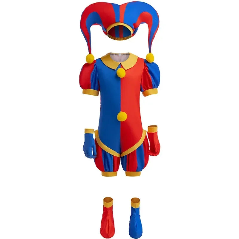 Mädchen Anime Cartoon Pomni Raghata Jax Caine Cosplay Kostüm erstaunliche digitale Zirkus Cosplay Clown Kind Overall Jungen Halloween Anzug.