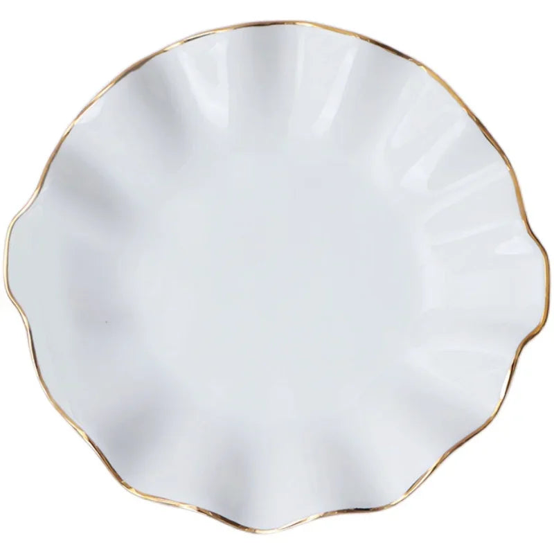European Golden edged ceramic plate creative home serving plate special-shaped ceramic cutlery dinner plates fruit snack plates.