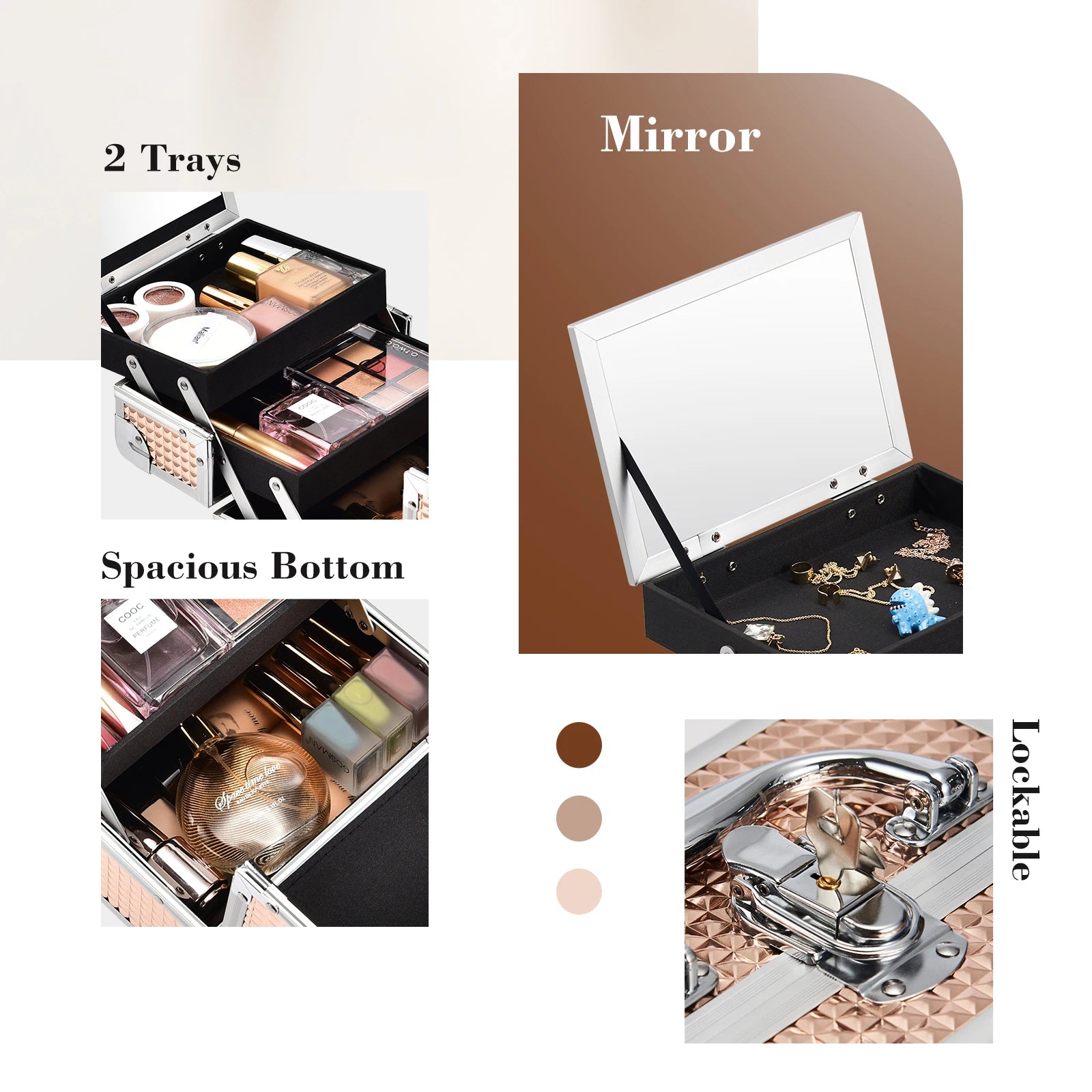 Makeup Case Portable Lock Alloy Unicorn Cosmetic Jewelry Nail Hair Accessories Storage Box with Mirror 2 Trays Make-up Suitcase.