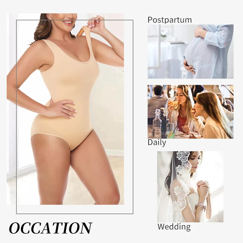 Bodysuit Women Shapewear Tummy Control Butt Lifter Body Shaper Smooth Invisible Under Dress Slimming Underwear Low Neck Jumpsuit.