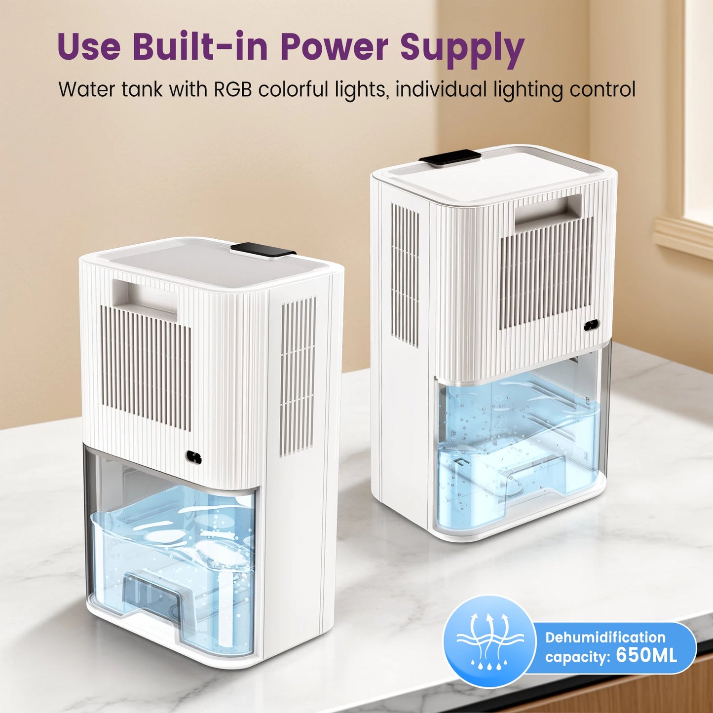 LOEFME Silent Dehumidifier 2.8L Large Air Dehumidifier 650ml/Day with Touch Display LED Light for Home Bedroom Office Basement.