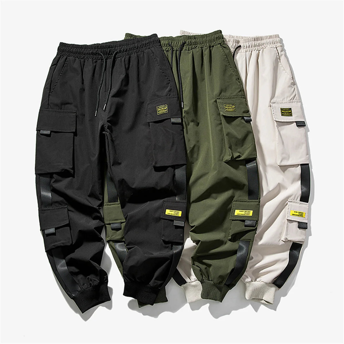 Men's Cargo Pants Casual Hip Hop Hit Color Multiple Pockets Trousers Streetwear Ribbons Techwear Sweatpants Boys.