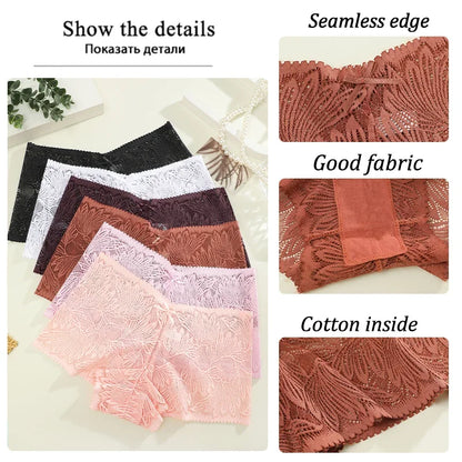 3Pcs Women's Seamless Lace Briefs Women Plus SizePanties Solid Color Breathable Underwear Female Low Waist Soft Lingerie S-XL.
