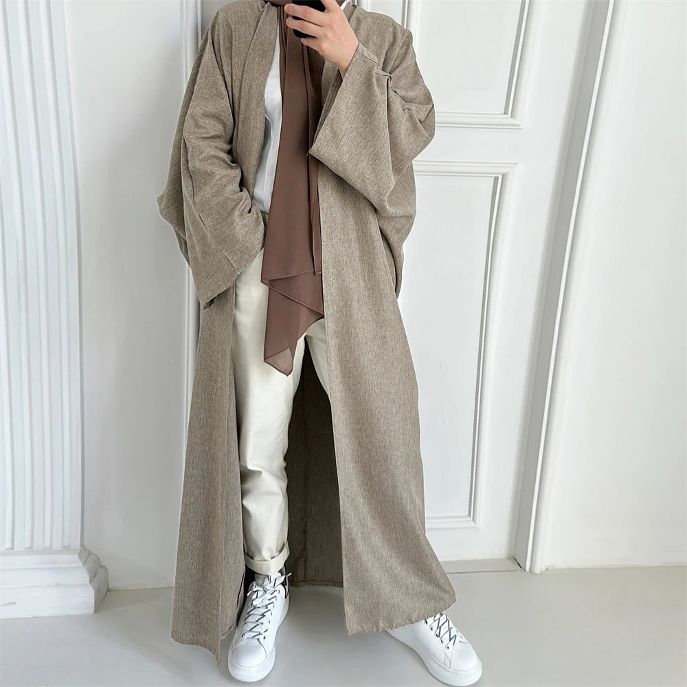 Eid Open Solid Color Batwing Abaya Dubai 2024 Modest Kimono Muslim Kaftan Dresses Abayas for Women Islam Kebaya Caftan Femmes.
