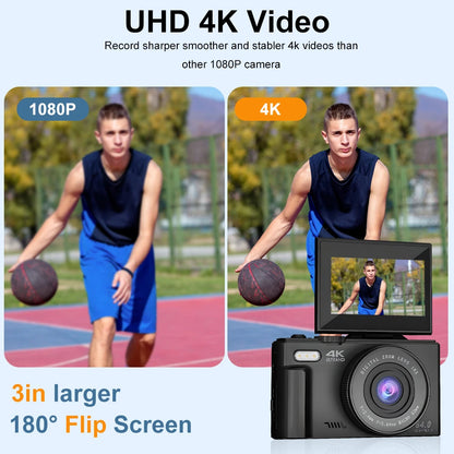Ourlife AC600 Digital Camera 4K 64MP UHD Cameras 18X Digital Zoom 180° Flip Screen Vintage Vlogging Camera for YouTube Autofocus.