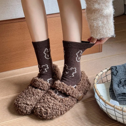 Christmas Gift Socks Women Winter Keep Warm Wool Socks Cute Bear Cartoon Happy Funny Kawaii Daily Streetwear Woman Floor Socks.