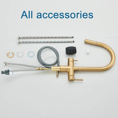 Filter Kitchen Faucet Pull Out Flexible Drinking Water Kitchen Faucets Dual Handle Metal 2 in 1 Hot Cold Water Mixer Tap