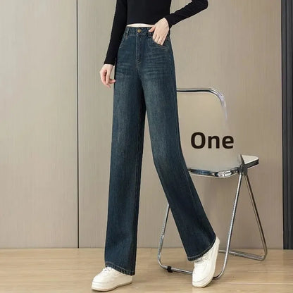 High Waist Straight Leg Jeans Women's Spring New Slim Fit Spring Autumn Narrow Version Smoking Pipe Pants.