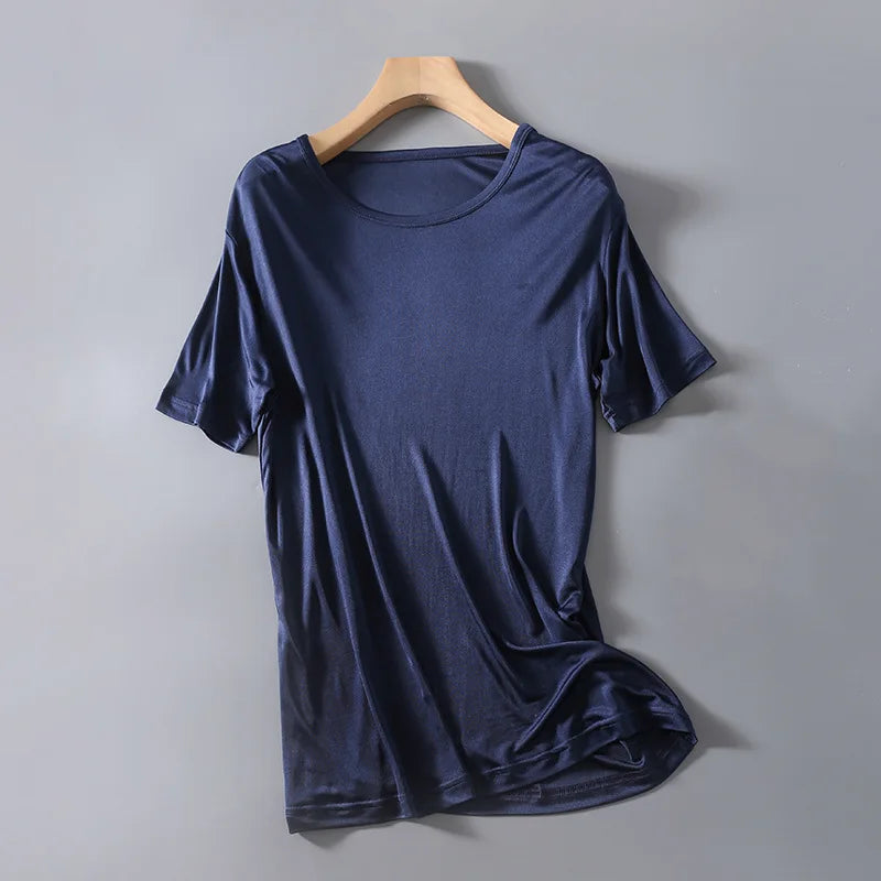 Men's Spring Summer Thin 100% Natural Silk T-shirt Male Elastic Casual Breathable Summer Silk Shirt Tops TB1167.