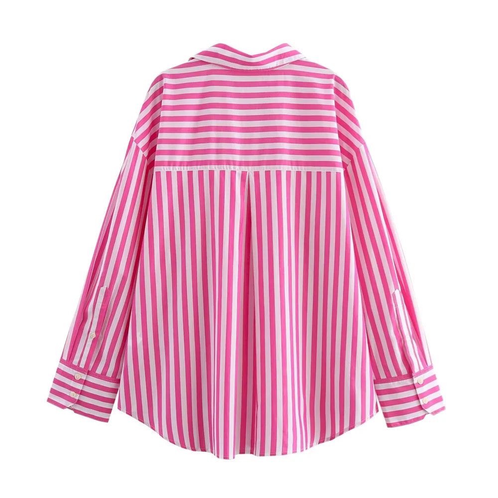 women's striped loose shirt with collar decoration for spring and summer new casual women's clothing.