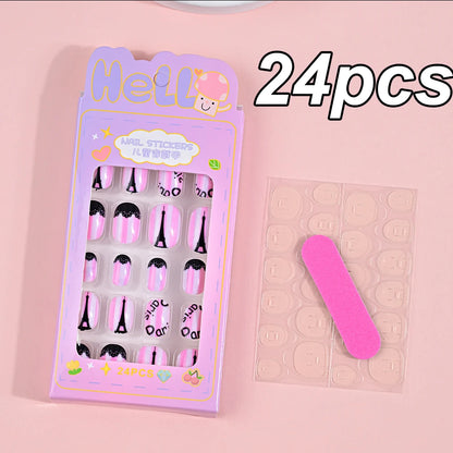 120pcs/box Pink Cartoon Children Press On Nails Candy Color Unicorn Cat Bunny Kids Full Cover False Nail Girls Party Nail Decora