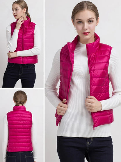 0-10 ℃   Frauen Westen Herbst Winter Ultra Licht Ente Unten Weste Weibliche Dünne Ärmellose Jacke Winddicht Warme Puffer Weste 4XL