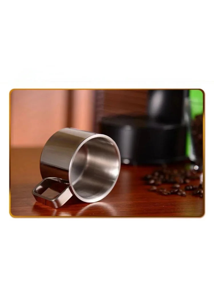 1Set Stainless Steel Coffee Cup Set Double Walled Heat Resistant Mug with Saucer Spoon Drink Tableware Kitchen Cafe Accessories.
