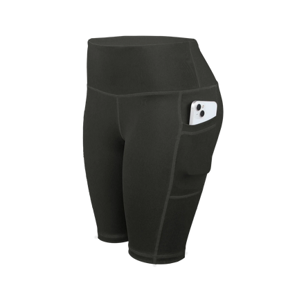 CHRLEISURE Women Solid Yoga Shorts with 3 Pockets High Waist Butt Lifting Workout Tights Gym Elastic Cycling Shorts Activewear.