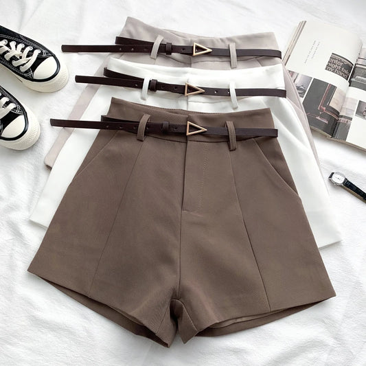 ITOOLIN Casual Women's Shorts A-line High Waist Short Chic Office Lady Shorts With Belted Vintage Female Trousers Spring Summer.