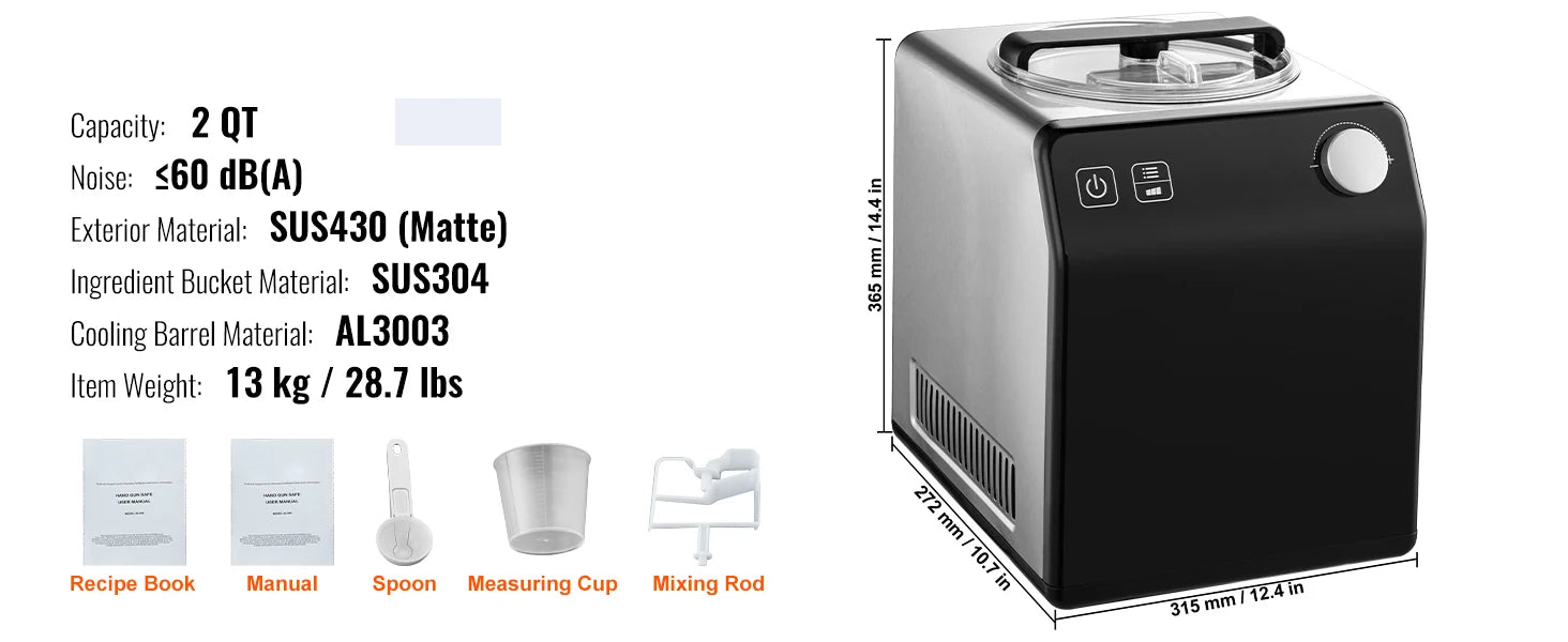 SucceBuy Upright Automatic Ice Cream Maker with Built-in Compressor 2 Quart No Pre-freezing Fruit Yogurt Machine 4 Modes.