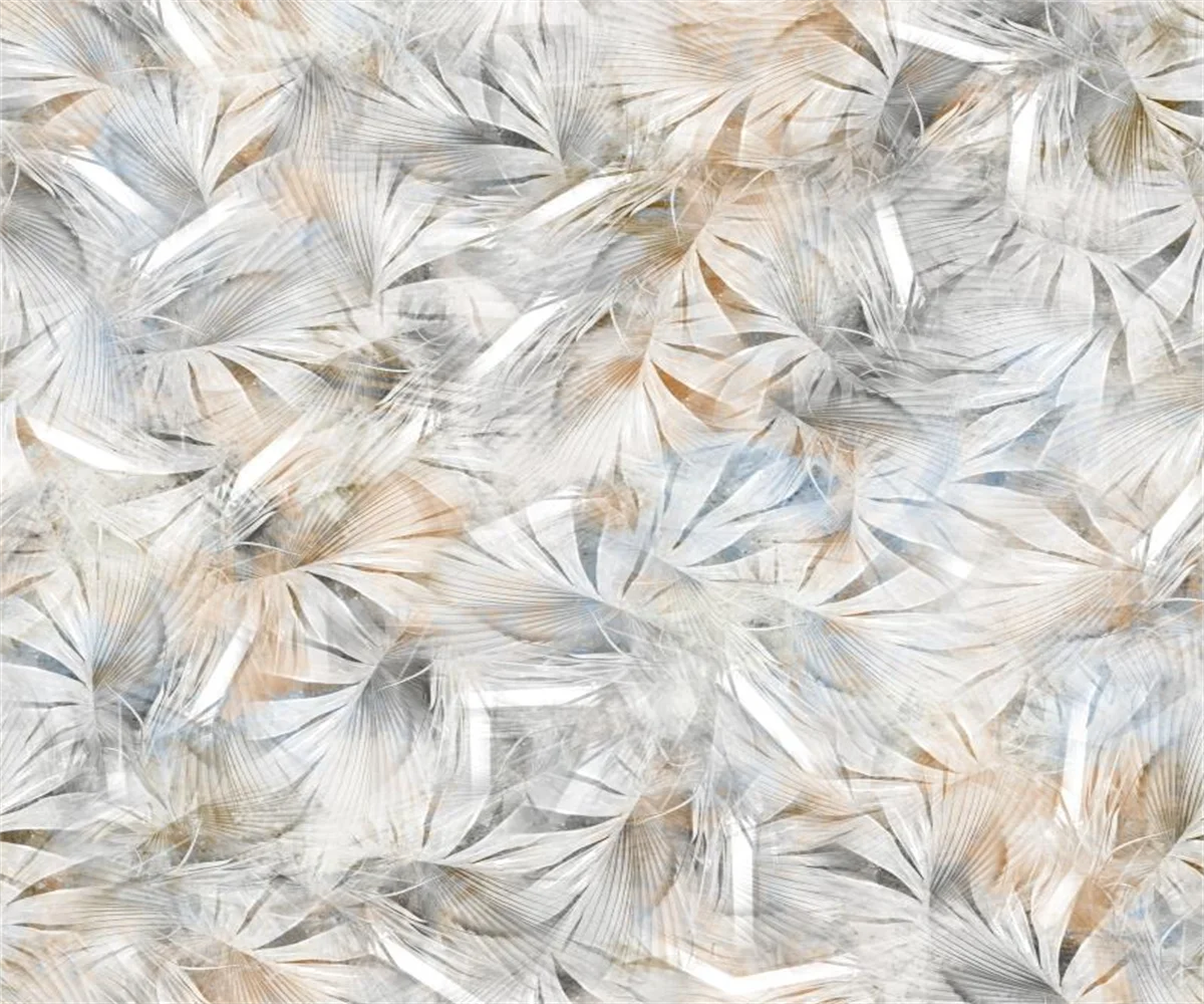 Maßgeschneiderte cremefarbene abstrakte Kunst, Feder-Blumenmuster, Tapete, TV-Hintergrund, Wanddekoration, Schlafzimmer, europäisches Wandbild