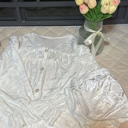 Soft Velvet Pajama Set Women Loose Home Wear Sleeping Velour Autumn Winter New Warm Sleepwear Female Nightie Ins Underwear.