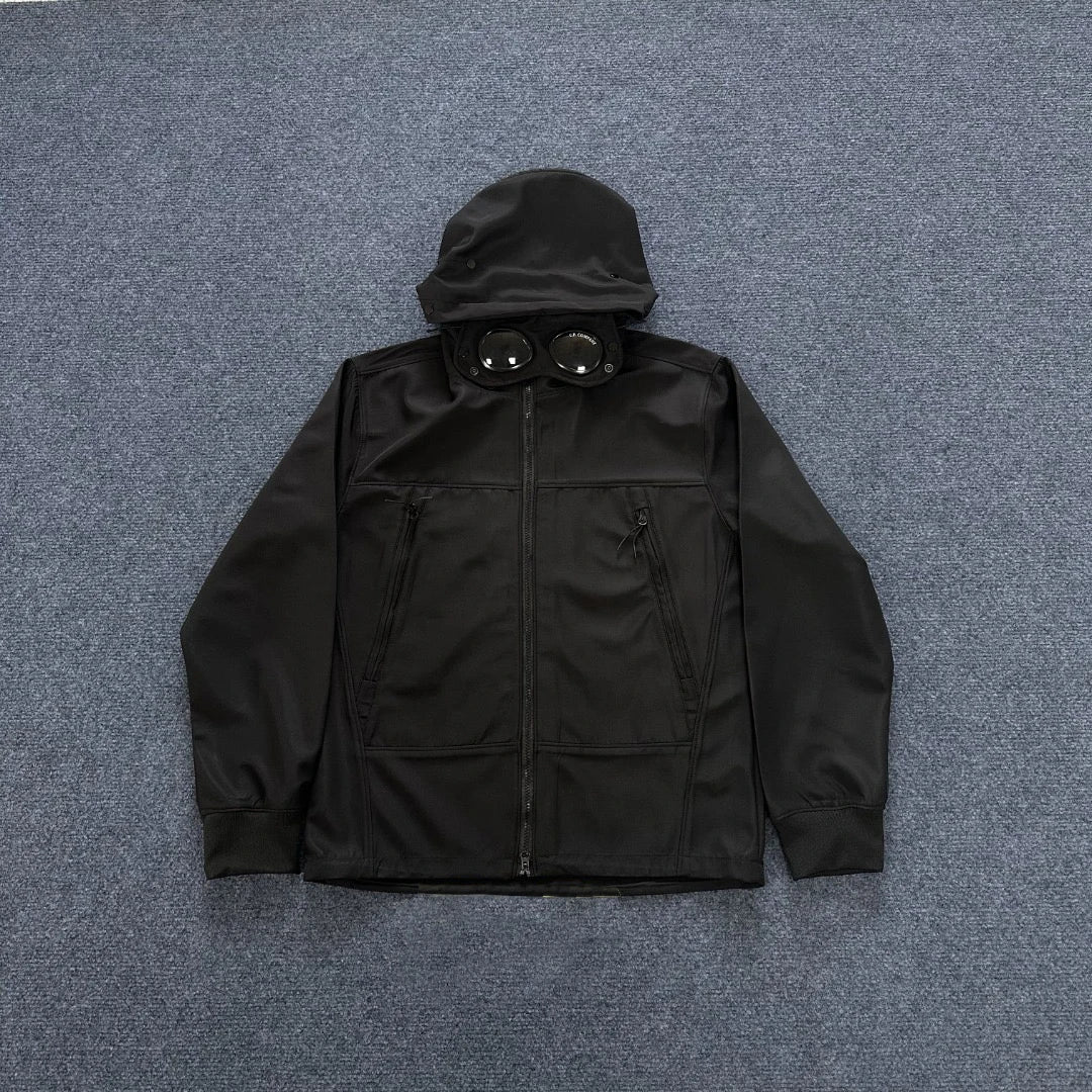 2025 Italian CC Glass Black Button Brand Style Men's Fleece-lined Windbreaker Jacket Zippered Suitable For Outdoor Sports Hoodie.