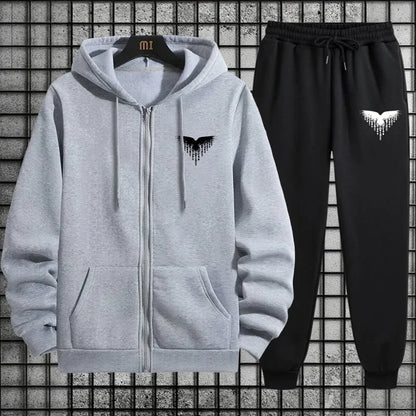 Ancient Viking Raven Print Hoodie Sweatpants Autumn Winter Daily Casual Sporty Jogger Set Urban Fashion Men's Zipper Tracksuit.