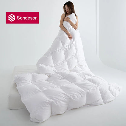 Sondeson Luxury 100% Goose Down Duvet  Filler 3D Bread Quilt White Comforter Winter All Season Blankets 100% Cotton Shell 1PCS.