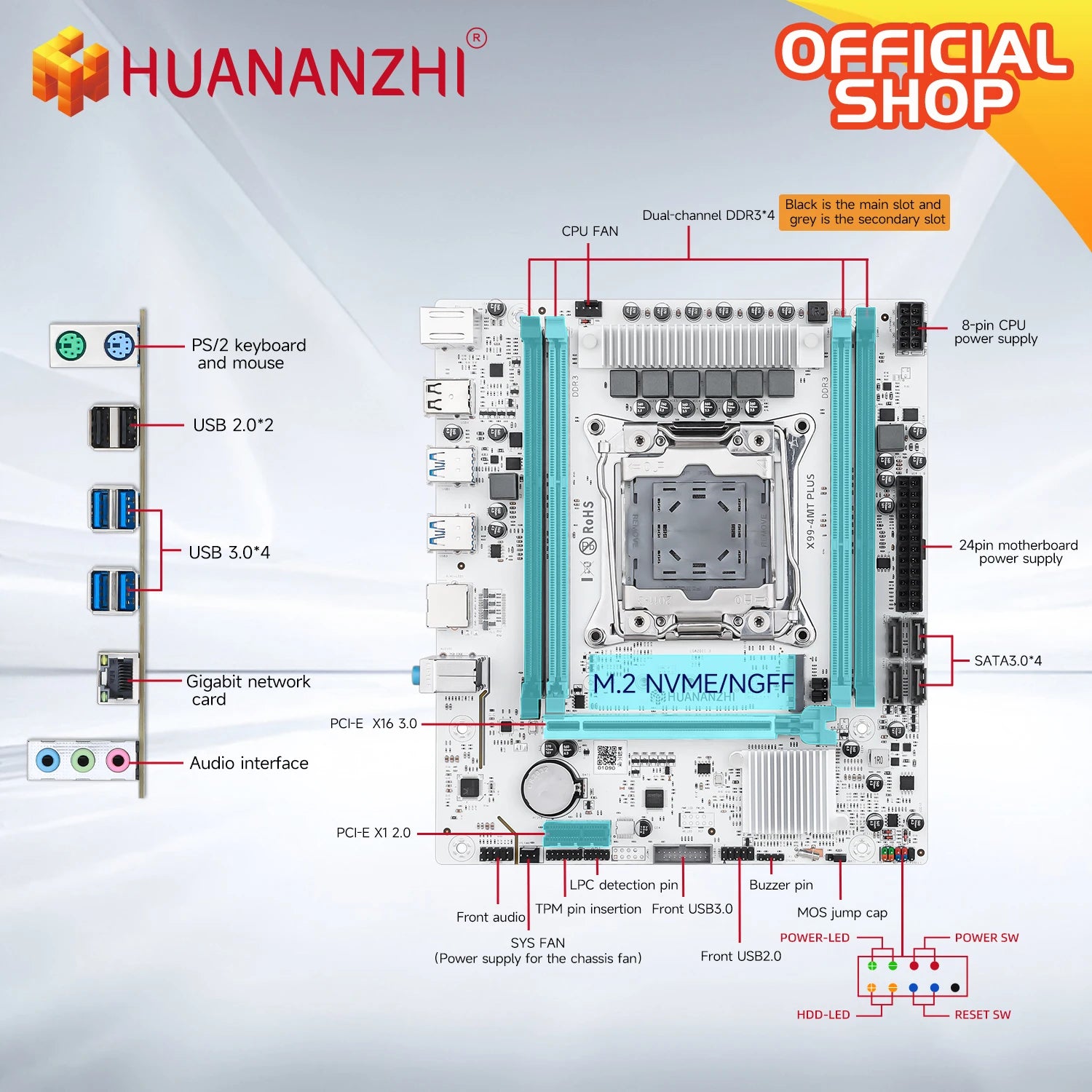 HUANANZHI X99 4MT plus LGA 2011-3 Xeon Motherboard - DDR3 Memory Support NVMe SATA for Gaming & Business Use with TPM2.0.