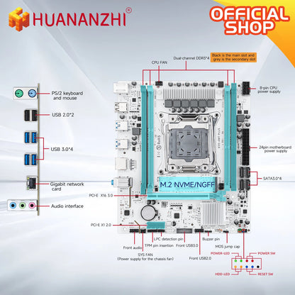 HUANANZHI X99 4MT plus LGA 2011-3 Xeon Motherboard - DDR3 Memory Support NVMe SATA for Gaming & Business Use with TPM2.0.