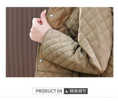 Herbst Winter Frauen Midi Plaid Stepp Mäntel Mode Weibliche Koreanische Kleidung Neue Feste Beiläufige Verdicken Warme Langarm Jacken