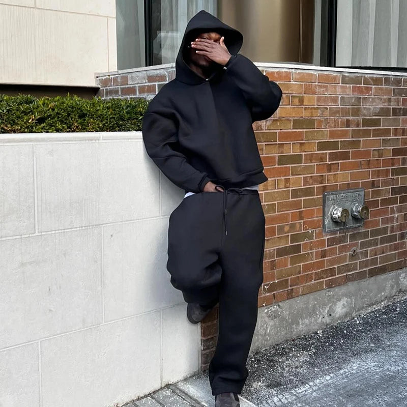 High Street Gothic Einfarbig Sweatshirt Anzug Punk Harajuku Vintage Hip Hop Rock Tasche Casual Streetwear Y2K männer Jogginghose.