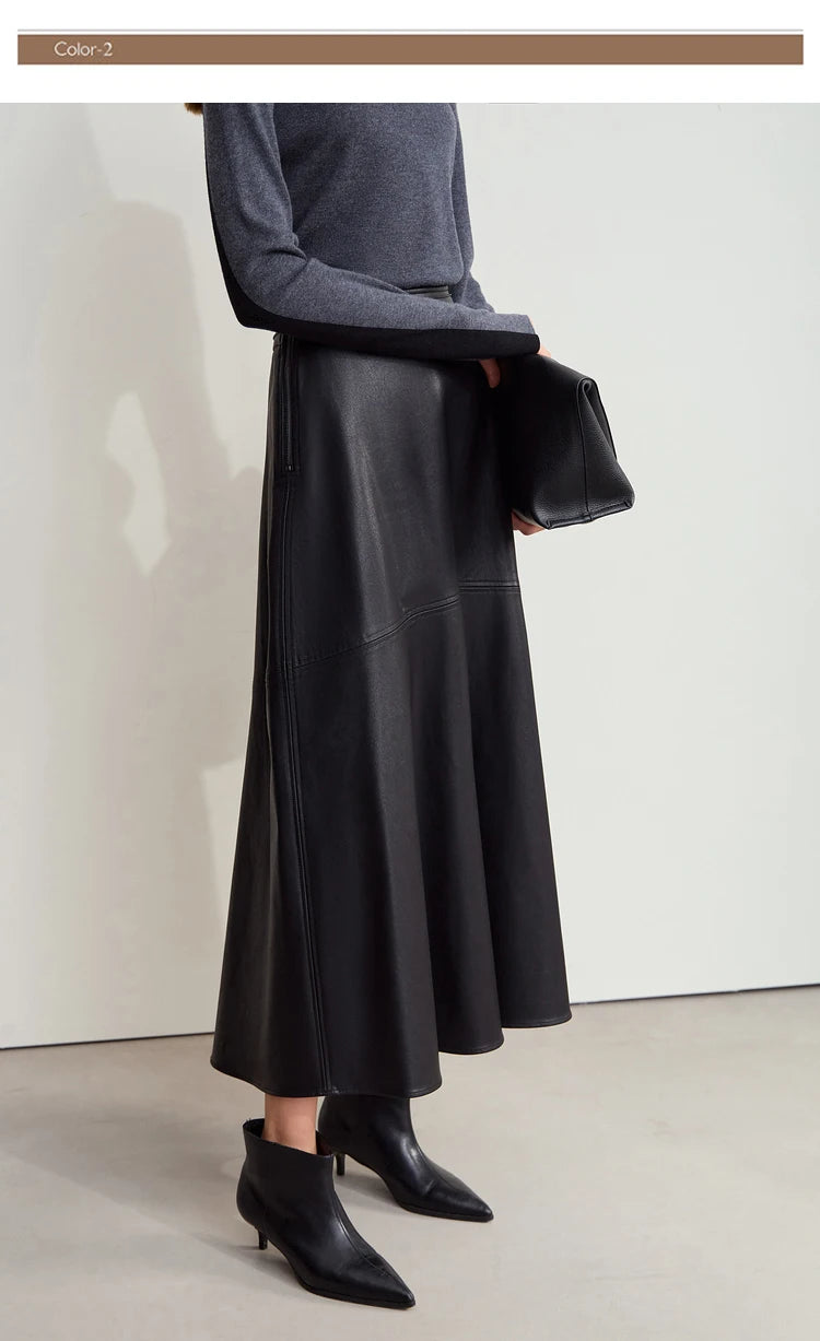 AMII Minimalist Elegant Commuter Environmentally Friendly PU Leather Skirt 2024 Winter New Women's Loose A-shaped Skirt 12444181