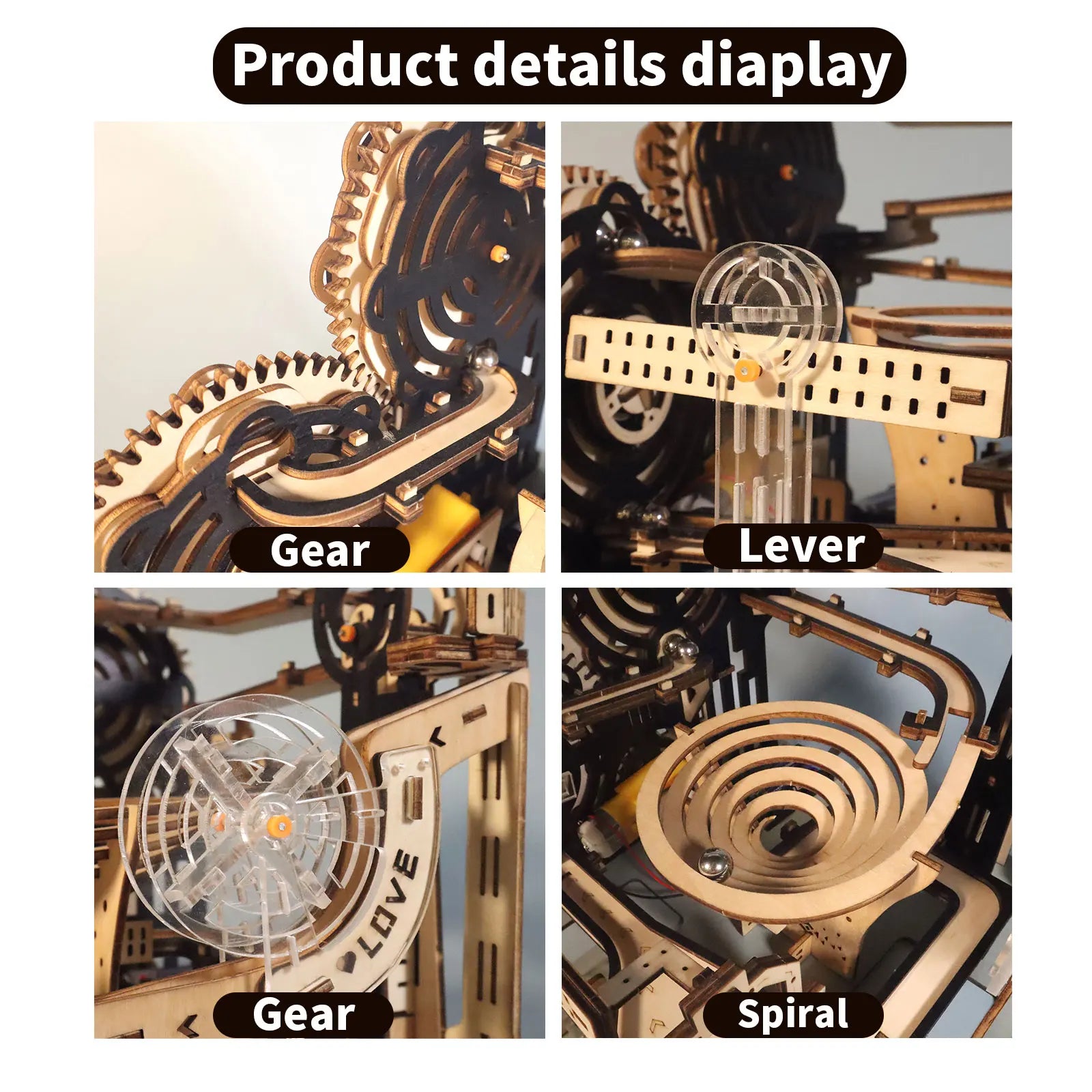 Electric 3D Wooden Puzzles Marble Run Model Kits  Brain Teaser Puzzle DIY handmade Christmas gift(Without battery).