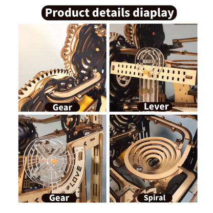 Electric 3D Wooden Puzzles Marble Run Model Kits  Brain Teaser Puzzle DIY handmade Christmas gift(Without battery).