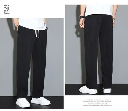 Summer Loose Ice Silk Pants Men's Drape 100KG Size Long Pants Fat Casual Sports Pants Wide Leg Straight Pants Tide Brand.