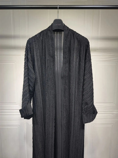 2024 New Fashion Muslim Kimono Abaya Solid Striped Retro Ethnic Cardigan Robe Dubai Middle Eastern Saudi Arabia Eid Clothes.