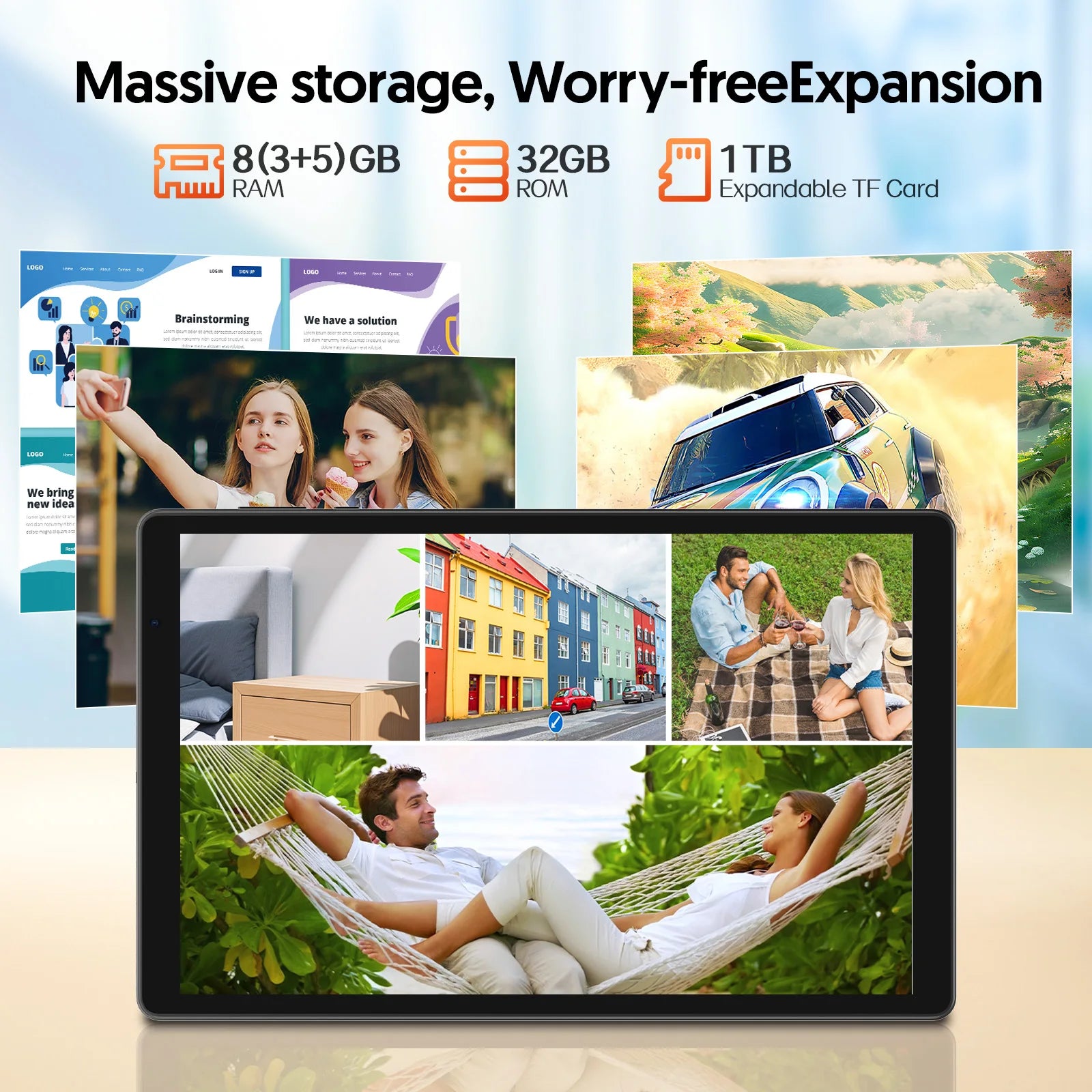 BAKEN Android 15 tablet, 8 (3+5)GB + 32GB storage, penta-core processor, Wi-Fi6, Bluetooth, USB-C, Google Play Store,.