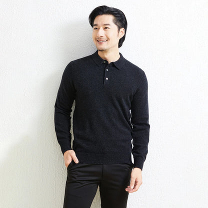 100% Wool. High-quality Men's Warm Sweater, Business Casual Stretchable POLO Shirt, Fall/winter Pullover Knitted Sweater.