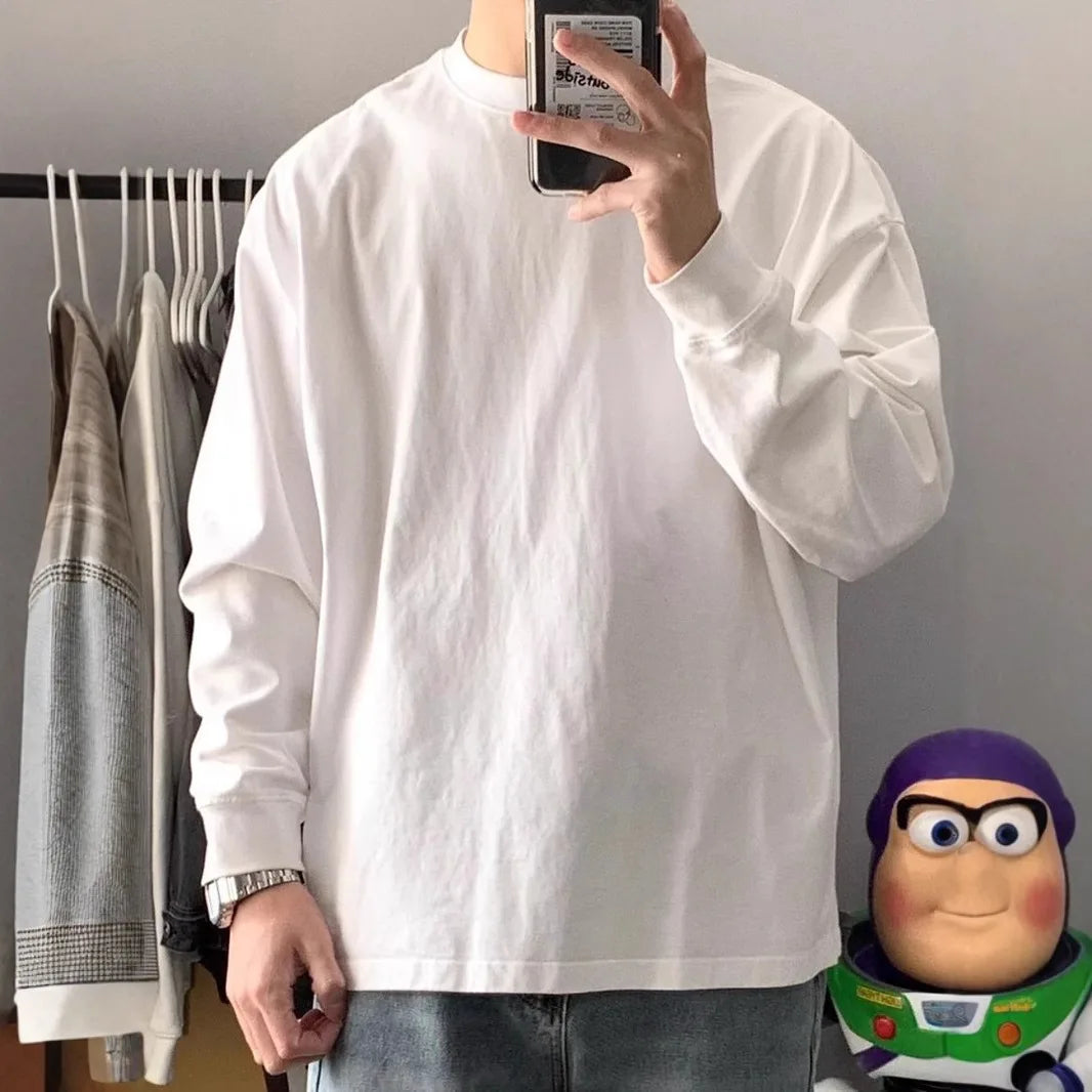 300gsm Heavy Weight Cotton T-shirt Long-sleeved T-shirt for Men Women Pure White Men's Blank Shirt Wholesale.