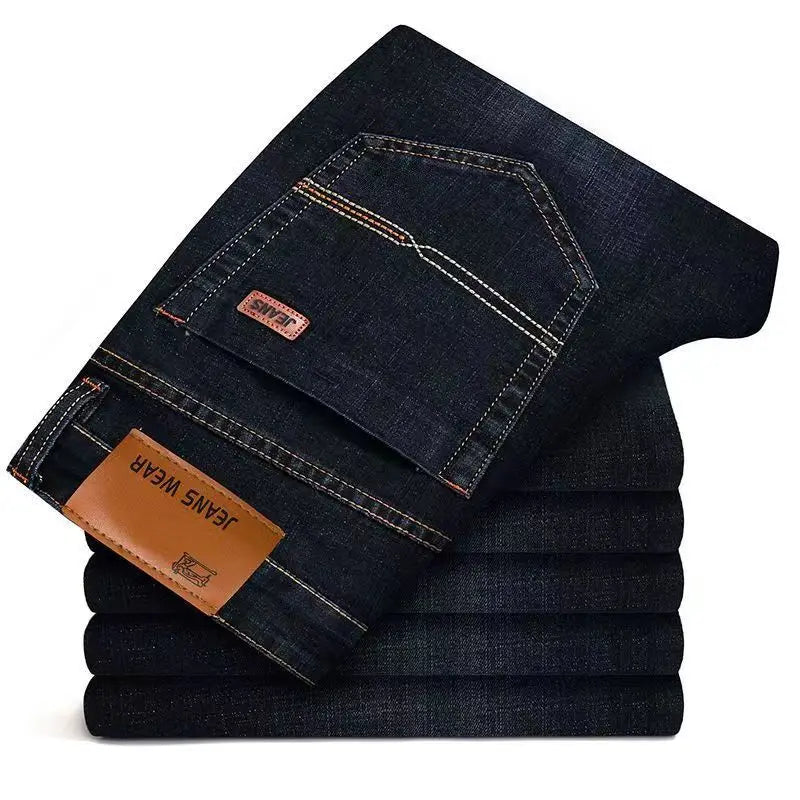 New Men Light Luxury Stretch Slim Fit Pants Comfortable Soft Business Fashion Straight Casual Denim Trousers Male Brand Clothing.