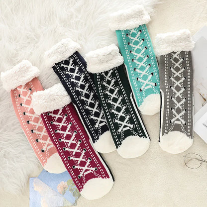 Fuzzy Fluffy Sock Women Winter Christmas Gift Warm Plush Non slip Home Sleeping Soft Female Floor Thermal Slipper Sock Snowflake.