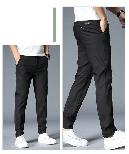 Spring Summer Casual Pants Men Thin Stretch Slim Fit Elastic Waist Business Classic Korean Trousers Male Khaki Gray 38.