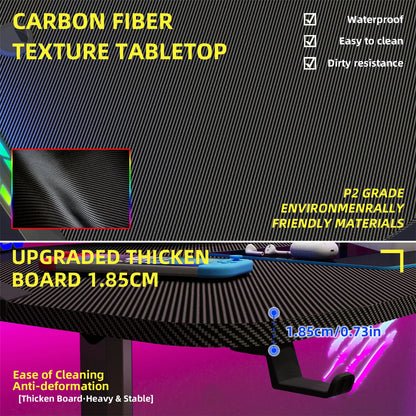 Jumbo-Gaming-Schreibtisch mit Monitor regal, großer PC-Computer tisch mit LED-Beleuchtung, Spieltisch-Gamer-Schreibtisch für Schlafzimmer, Home-Office