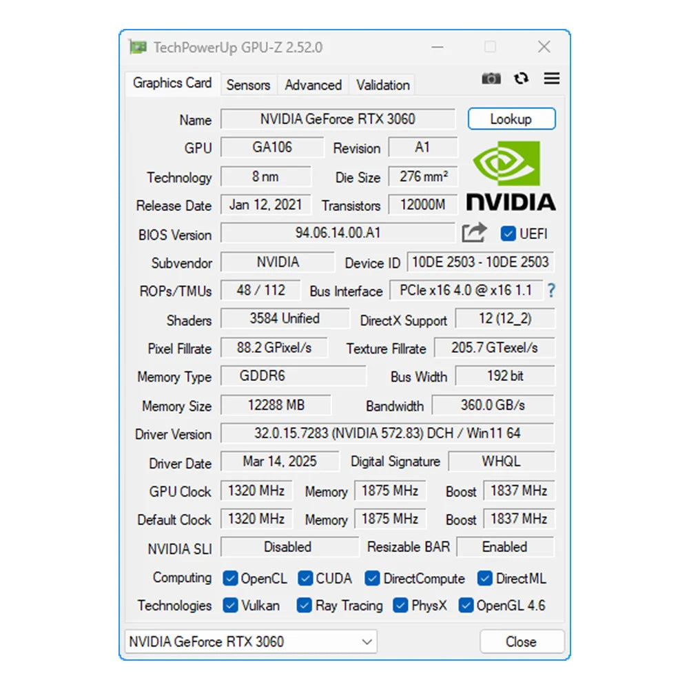 MLLSE RTX 3060 12GB Graphics Card GDDR6 192Bit PCI Express 4.0 ×16 8Pin NVIDIA GPU Rtx 3060 Gaming Video Card Placa De Video.