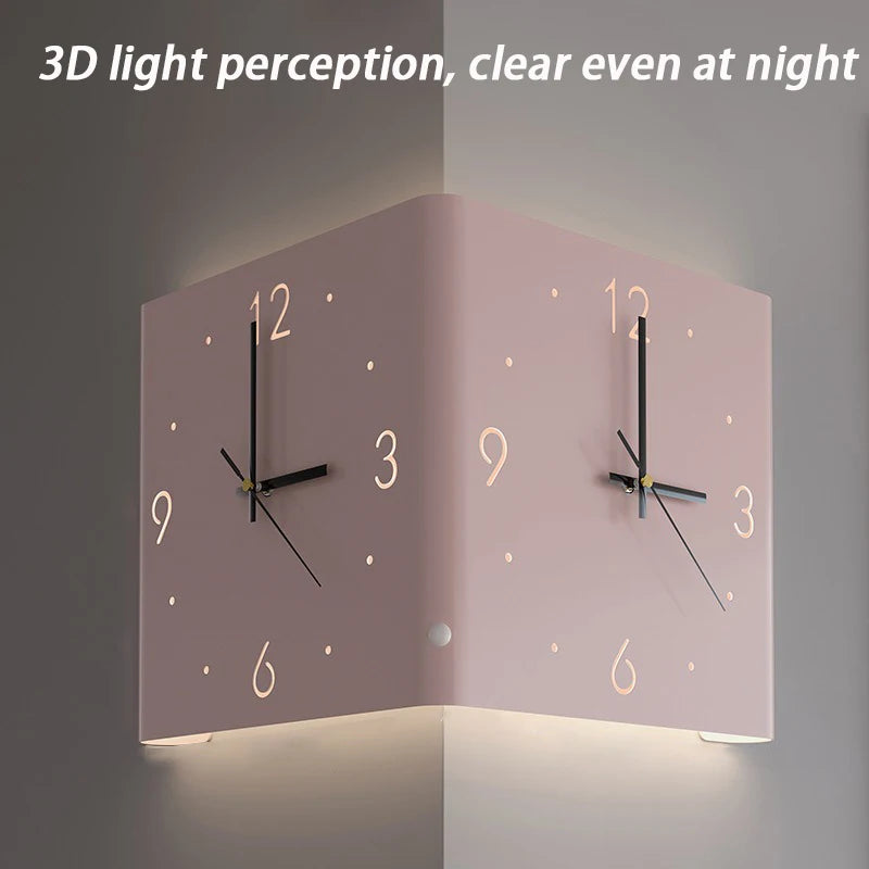 Wohnzimmer Wanduhren Gebogene Ecke Doppelseitige Stille Wanduhren LED Induktion Beleuchtung Uhr Luxus Design Dekor