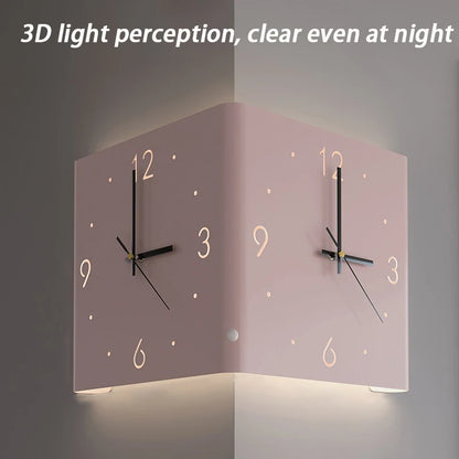 Wohnzimmer Wanduhren Gebogene Ecke Doppelseitige Stille Wanduhren LED Induktion Beleuchtung Uhr Luxus Design Dekor