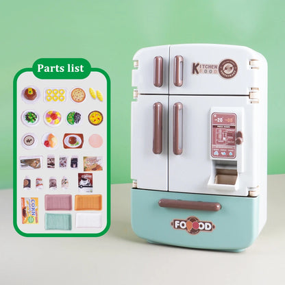 Miniature Mini Food Cooking Set Real Oven Realistic Meals Kids Kitchen Set Double Door Refrigerator With Music And Lights Play.