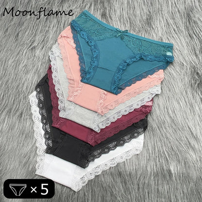Moonflame 5 Pcs Seamless Cotton Briefs Sport Comfortable Solid Color Women's Panties