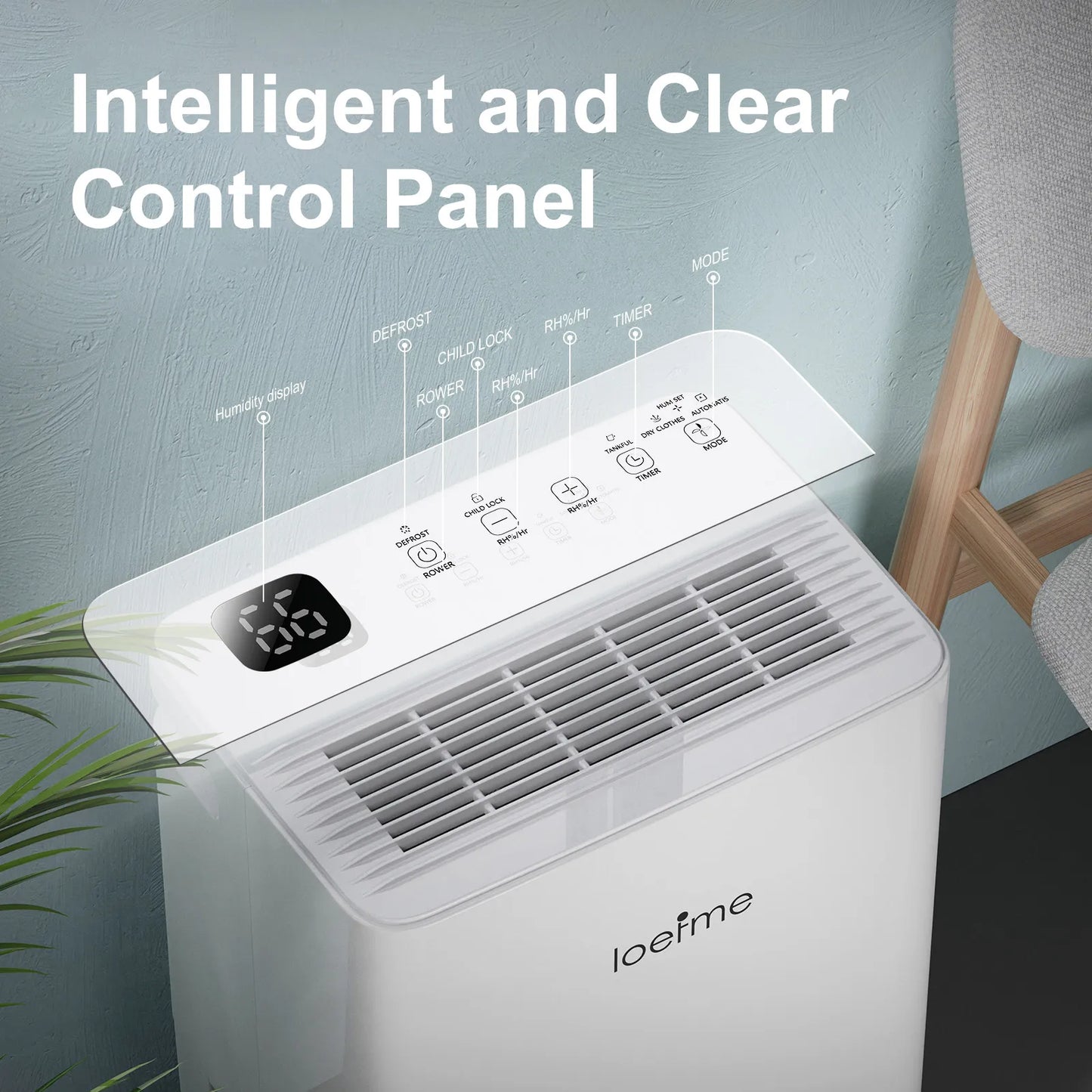 LOEFME 2L Dehumidifier Moisture Absorbers Home Air Dryer Electric Dehumidifier 12L/Day Dehumidification Timer 3 Modes W/ 3M Hose.