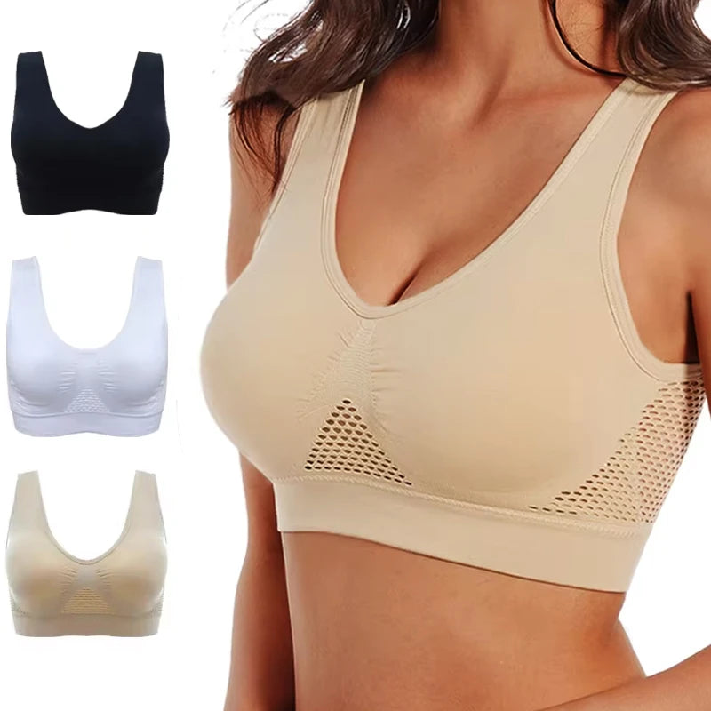 Breathable Sports Bra Top Fitness Women Brassiere Removable Padded Sport Bra Running Gym Seamless Push Up Bras.