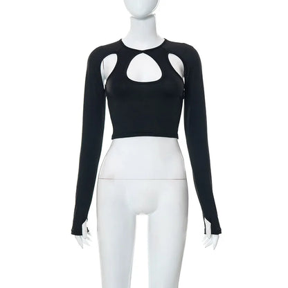 2023 sommer Langarm Abgeschnitten Korsett Frauen Top Sexy Ästhetischen Club O Neck Fee Grunge Schwarz frauen T-Shirt